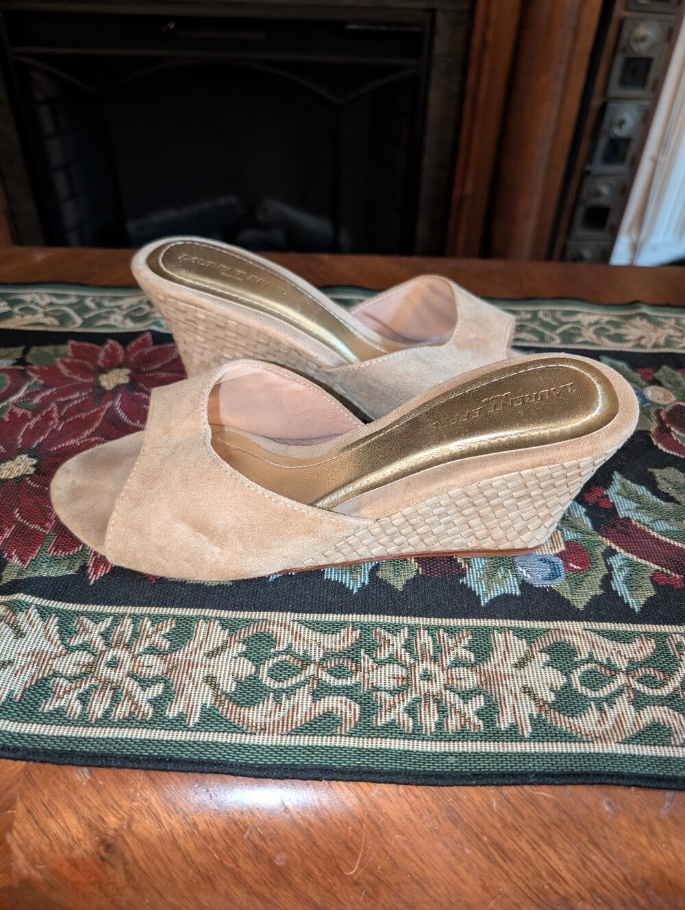 Laurie Felt Beige Suede Wedge Slide Sandals Women's EU 39 Leather Italy